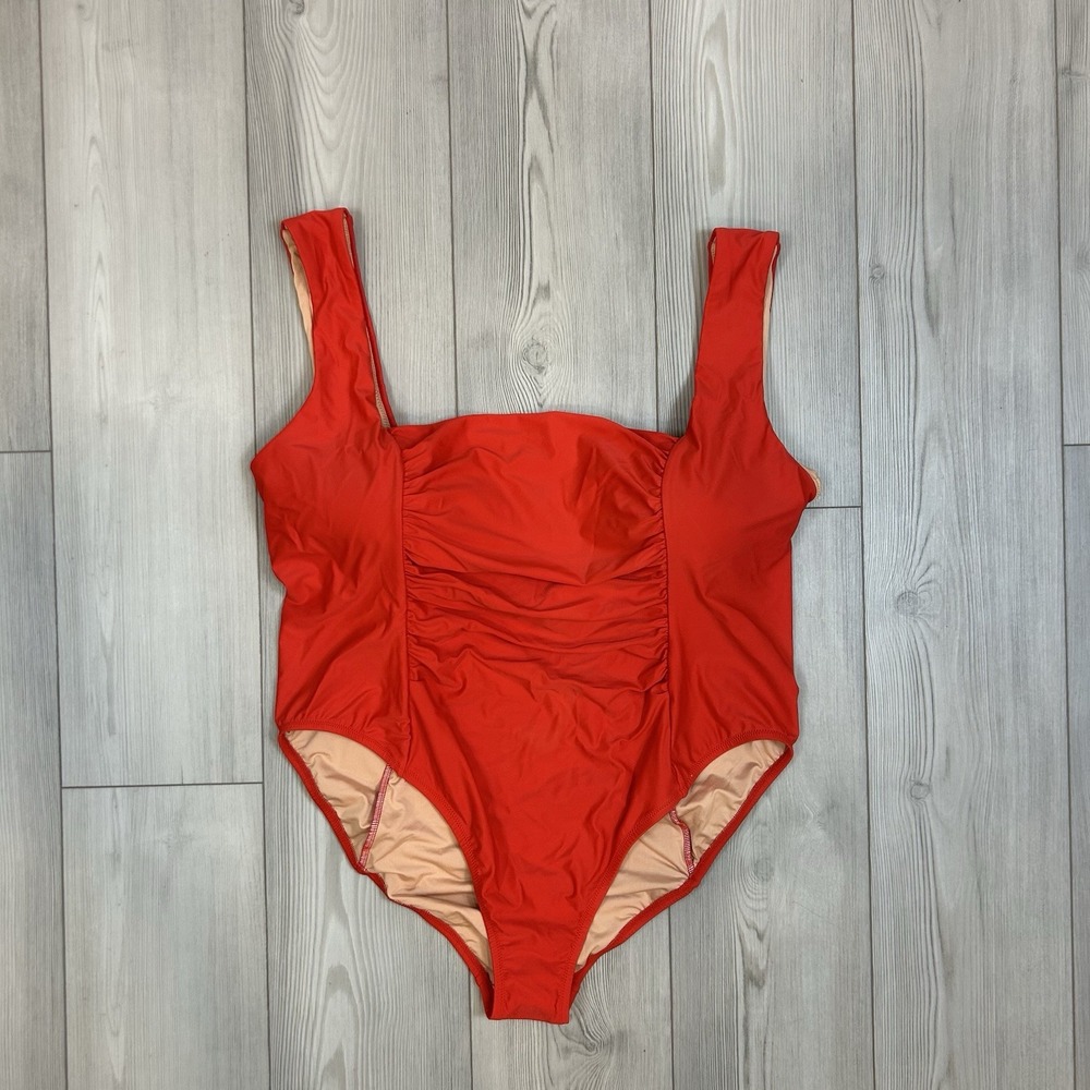 NWT J.CREW Women's Plus Size 24 Red Ruched Squareneck One-Piece Swimsuit BF179